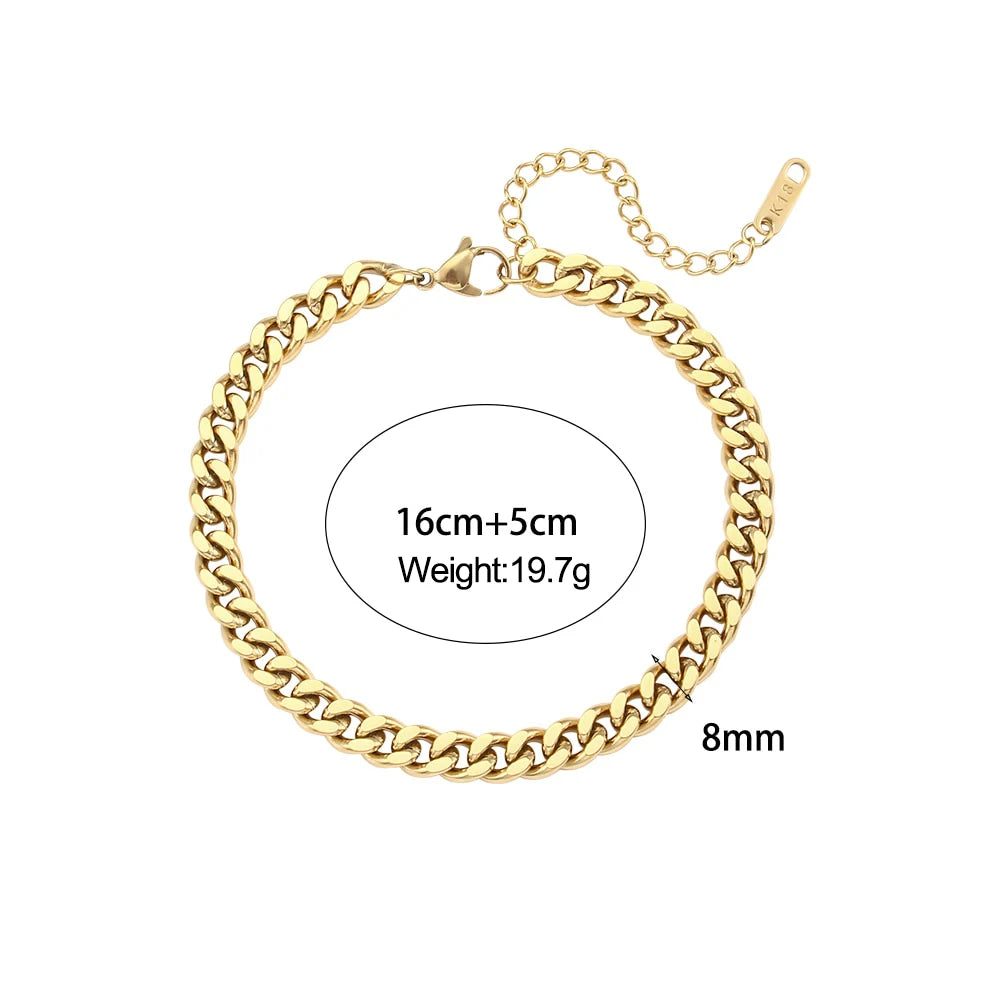 E.B.belle Miniamlist Men Bracelet Gold Jewelry Street Style Stainless Steel 316L 18k Gold Plated Cuban Chain Bracelets For Women