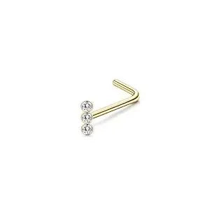 FASACCO 1Pc Surgical Steel Nose Rings for Women Men L Shaped Screw Studs Gold-Plated CZ Nose Rings Hoop Nose Piercing Jewelry