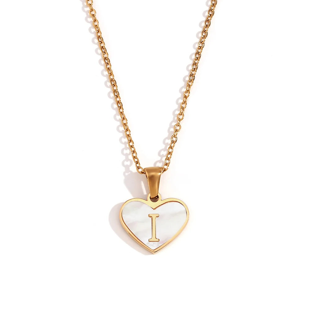 Heart Shell Letter Pendant Necklace Cute Water Resistant 18K Gold Plated Women's Neck Chain 316L Stainless Steel Accessories