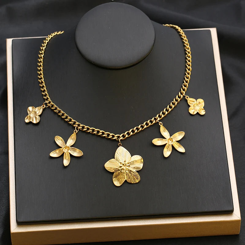 EILIECK 316L Stainless Steel Starfish Shell Sun Pendant Necklace For Women New 18K Gold Plated Summer Charm Handmade Jewelry