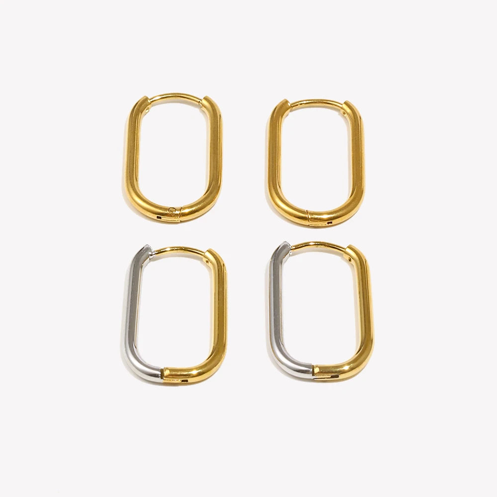 E.B.belle Dual Color Long O-ring Hoop Earrings Hypoallergenic 316L Stainless Steel Women's Earrings 18K Gold Plated Jewelry