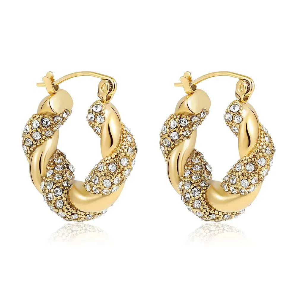 Fashion Zircon Circle Huggie Hoop Earrings for Women Geometric U Shape Hoops Ear Buckle Gold Plated Stainless Steel Jewelry Gift