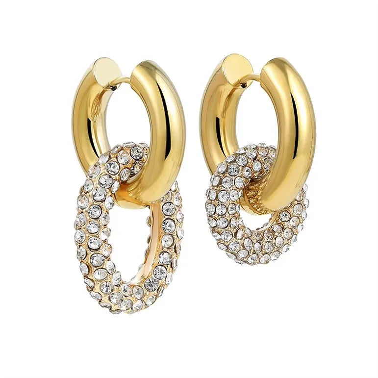 Fashion Zircon Circle Huggie Hoop Earrings for Women Geometric U Shape Hoops Ear Buckle Gold Plated Stainless Steel Jewelry Gift