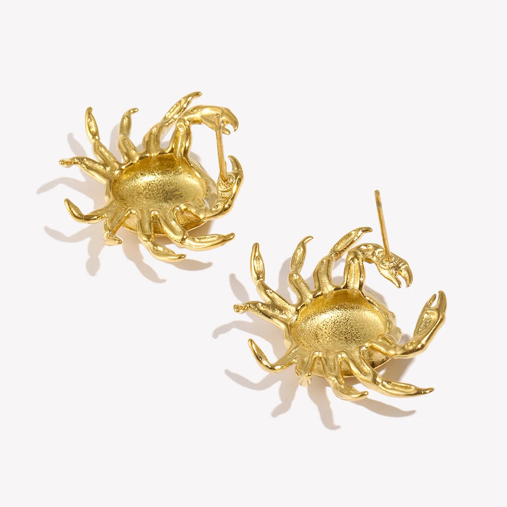 E.B.belle Summer Ocean Series Crab Stud Earrings Water Resistant 316L Stainless Steel Earrings for Women 18K Gold Plated Gift