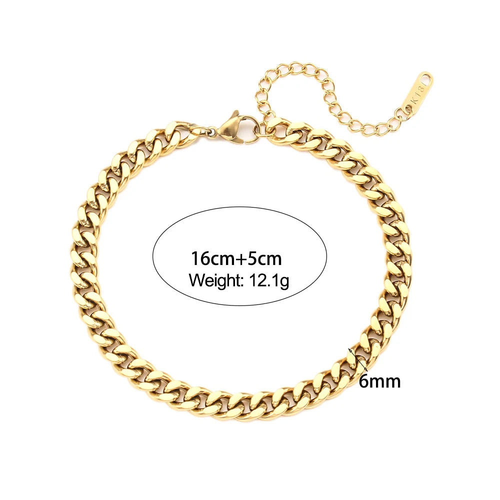 E.B.belle Miniamlist Men Bracelet Gold Jewelry Street Style Stainless Steel 316L 18k Gold Plated Cuban Chain Bracelets For Women