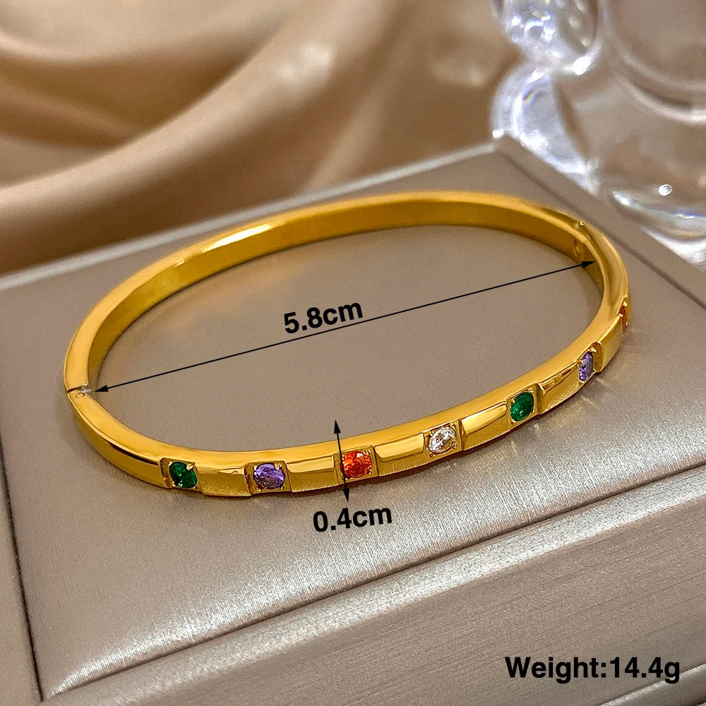 Greatera Trendy Gold Plated 316L Stainless Steel Bangles Bracelets for Women Delicate Cubic Zirconia Bracelet Party Jewelry 2024