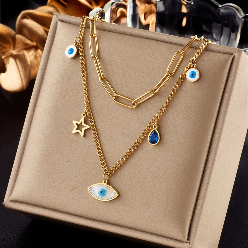 MEYRROYU 316L Stainless Steel New18k Gold Plated Round Zirconia Pendant Link Chain Necklace For Women Party Gift Charm Collar