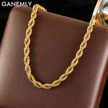 GANEMLY 316L Stainless Steel Metal Waterproof 18K Gold Plated Twist Necklace Women Fashion Neck Chain Collar Jewelry Bijoux