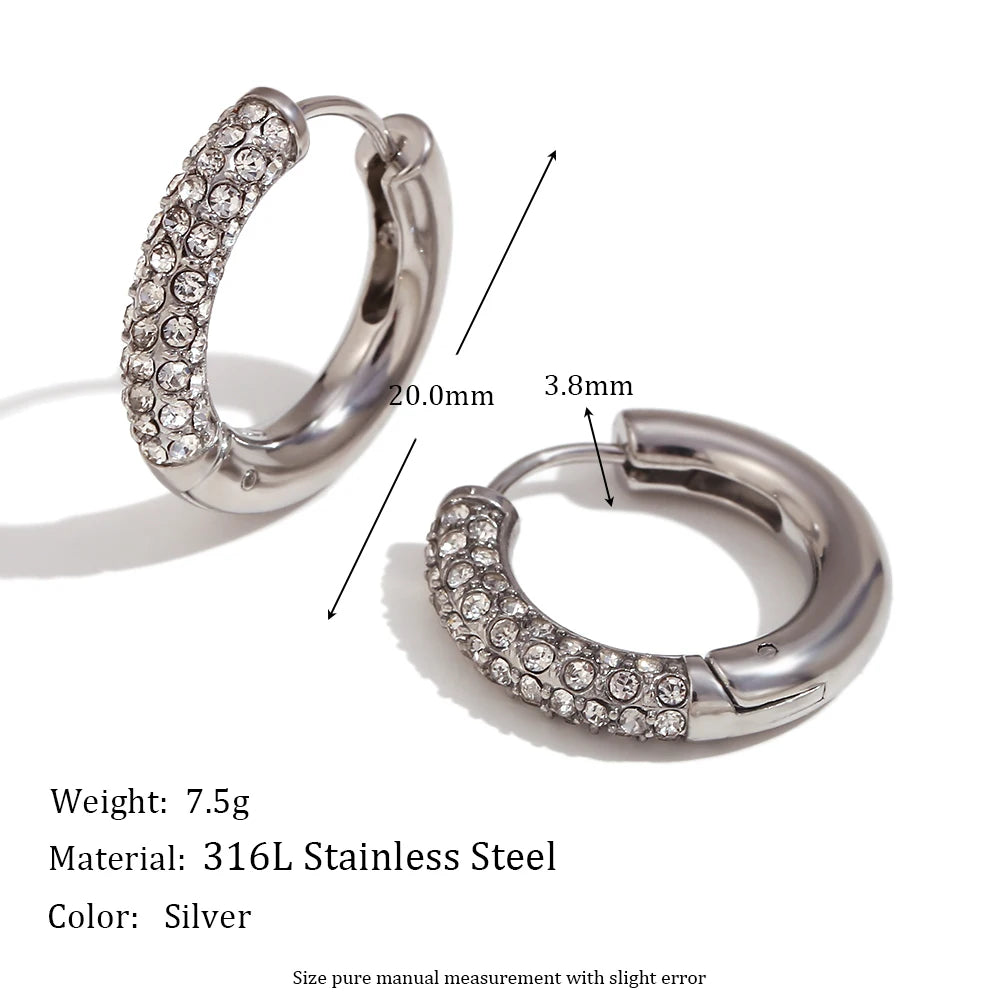 E.B.belle Circular Semi Inlaid Zircon Earrings Silver Color 316L Stainless Steel Women's Earrings 18K Gold Plated Jewelry