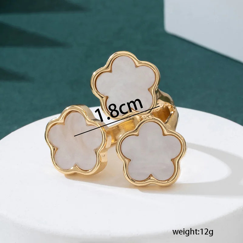 Women's 316L Stainless Steel Five Leaf Clover Open Ring PVD 18K Gold Plated Fashion Waterproof Jewelry Charms