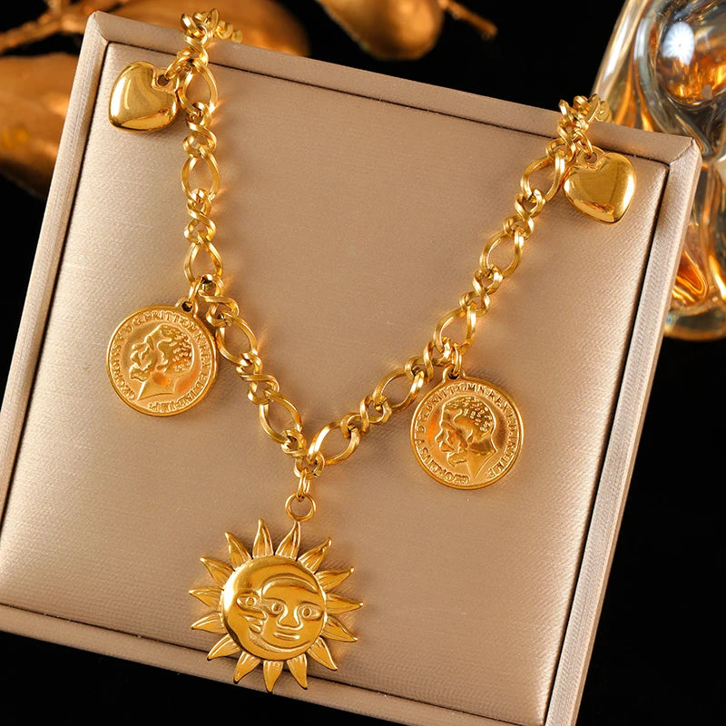 EILIECK 316L Stainless Steel Charms Pearl Moon Pendant Necklace 18K Gold Plated Popular Summer Fashion Jewelry For Women Girl