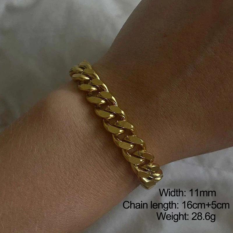 E.B.belle Miniamlist Men Bracelet Gold Jewelry Street Style Stainless Steel 316L 18k Gold Plated Cuban Chain Bracelets For Women