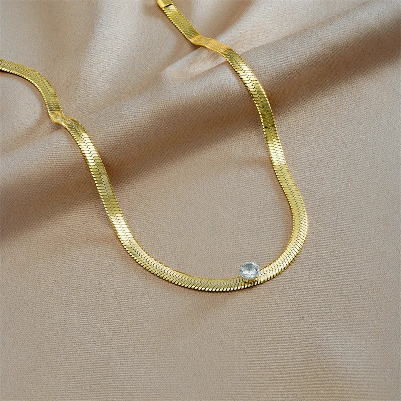 MEYRROYU 316L Stainless Steel New18k Gold Plated Round Zirconia Pendant Link Chain Necklace For Women Party Gift Charm Collar