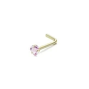 FASACCO 1Pc Surgical Steel Nose Rings for Women Men L Shaped Screw Studs Gold-Plated CZ Nose Rings Hoop Nose Piercing Jewelry