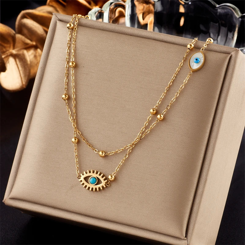 MEYRROYU 316L Stainless Steel New18k Gold Plated Round Zirconia Pendant Link Chain Necklace For Women Party Gift Charm Collar