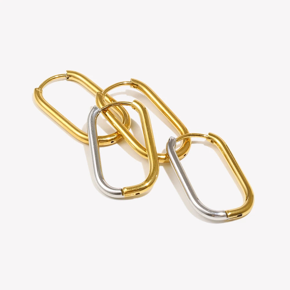 E.B.belle Dual Color Long O-ring Hoop Earrings Hypoallergenic 316L Stainless Steel Women's Earrings 18K Gold Plated Jewelry