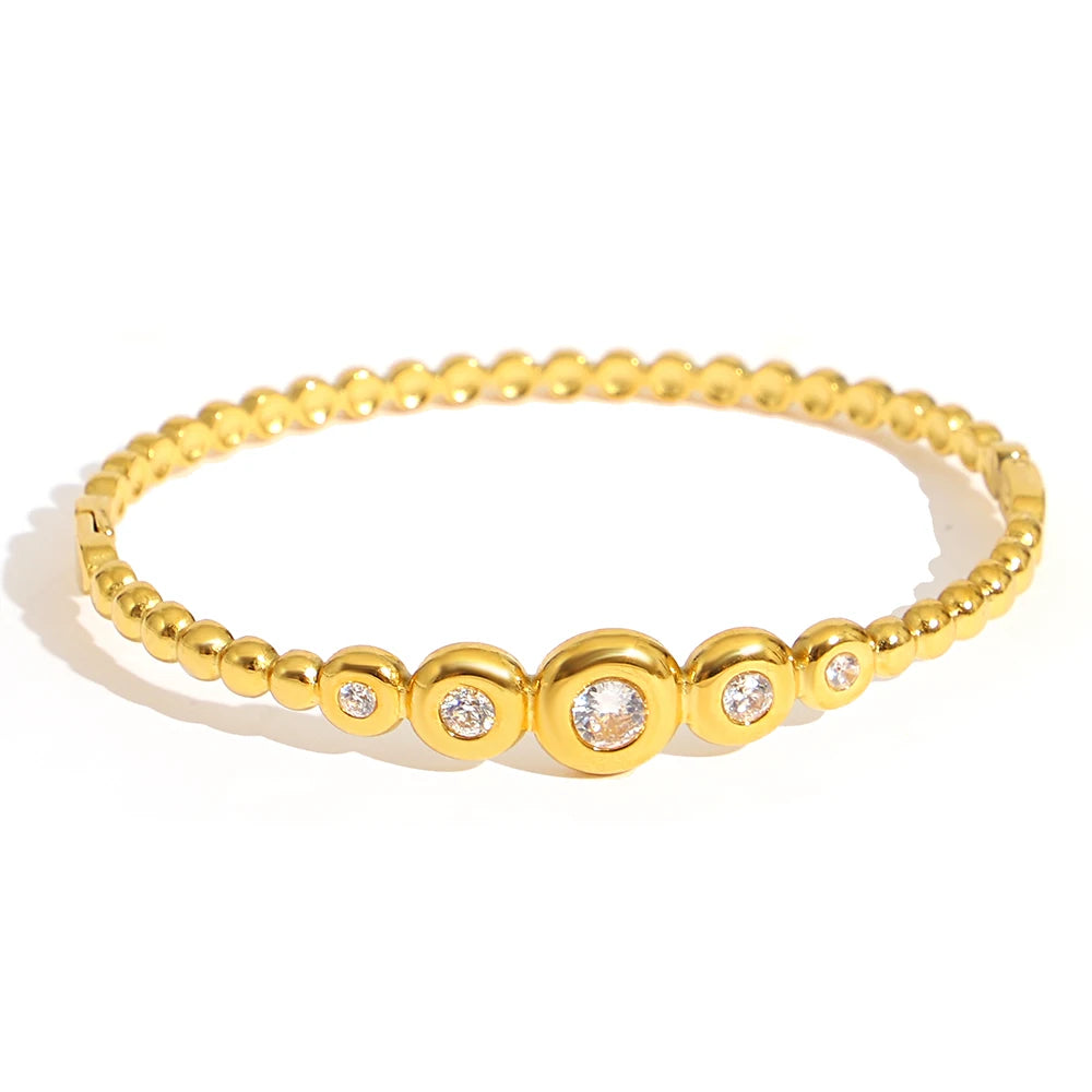 Greatera Trendy Gold Plated 316L Stainless Steel Bangles Bracelets for Women Delicate Cubic Zirconia Bracelet Party Jewelry 2024