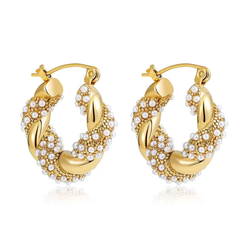 Fashion Zircon Circle Huggie Hoop Earrings for Women Geometric U Shape Hoops Ear Buckle Gold Plated Stainless Steel Jewelry Gift