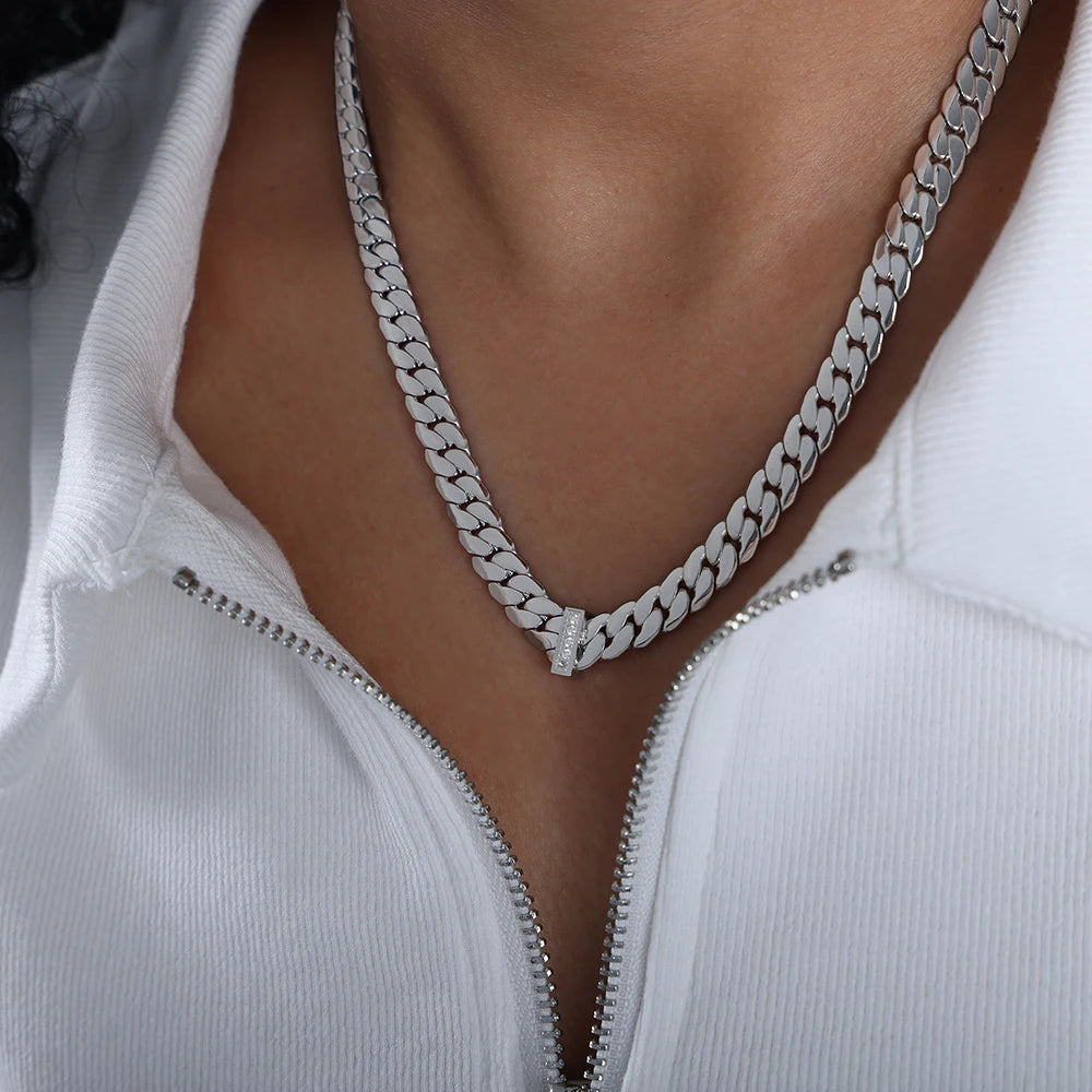 316L Stainless Steel Chain Necklace For Women 18k Gold Plated Inlaid With Zircon Women's Hip-hop Rock Style Thick Necklaces