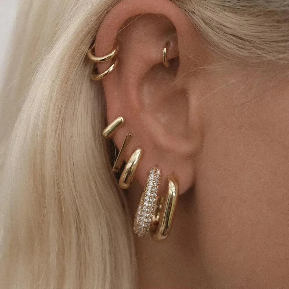 Fashion Zircon Circle Huggie Hoop Earrings for Women Geometric U Shape Hoops Ear Buckle Gold Plated Stainless Steel Jewelry Gift