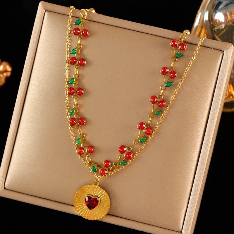 EILIECK 316L Stainless Steel Sun Heart Flower Pendant Necklace 18K Gold Plated Accessories Charm Handmade Jewelry For Women Girl