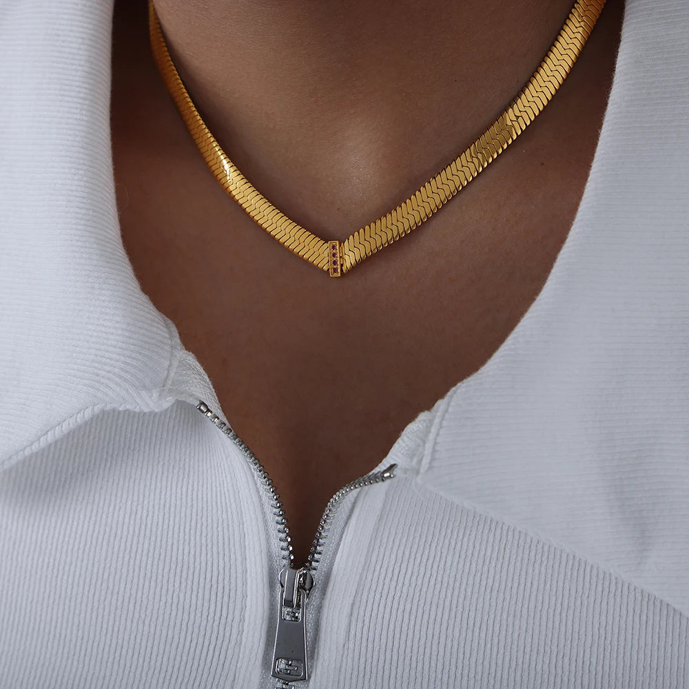 316L Stainless Steel Chain Necklace For Women 18k Gold Plated Inlaid With Zircon Women's Hip-hop Rock Style Thick Necklaces
