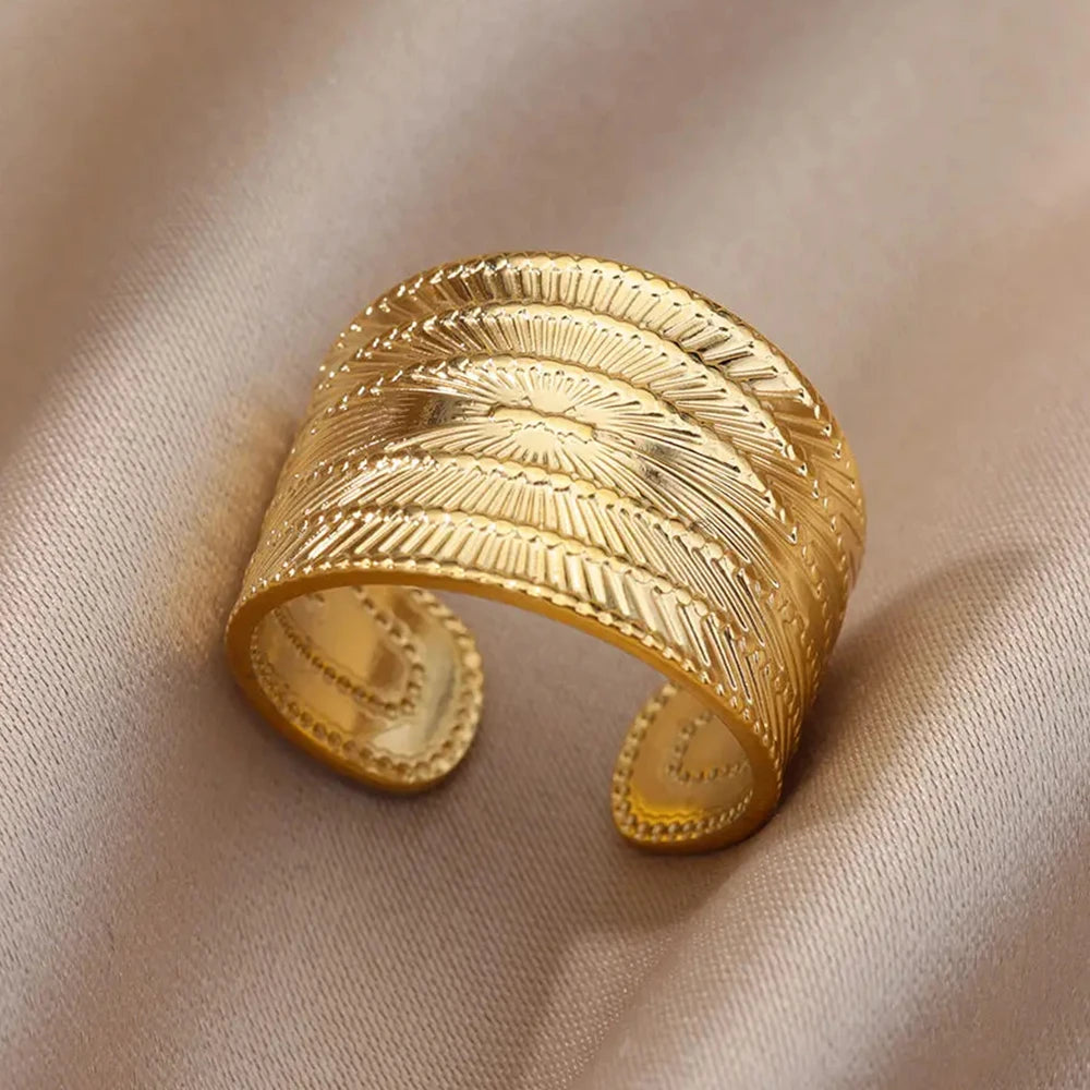 Vintage 316L Stainless Steel Geometry Ring for Women Gold Plated Flower Opening Finger Ring Exquisite Wedding Party Jewelry 2025