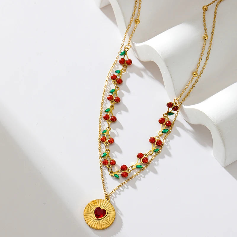 EILIECK 316L Stainless Steel Sun Heart Flower Pendant Necklace 18K Gold Plated Accessories Charm Handmade Jewelry For Women Girl