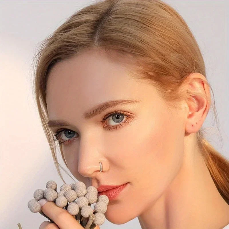 FASACCO 1Pc Surgical Steel Nose Rings for Women Men L Shaped Screw Studs Gold-Plated CZ Nose Rings Hoop Nose Piercing Jewelry