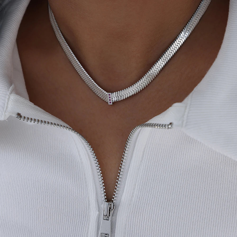 316L Stainless Steel Chain Necklace For Women 18k Gold Plated Inlaid With Zircon Women's Hip-hop Rock Style Thick Necklaces