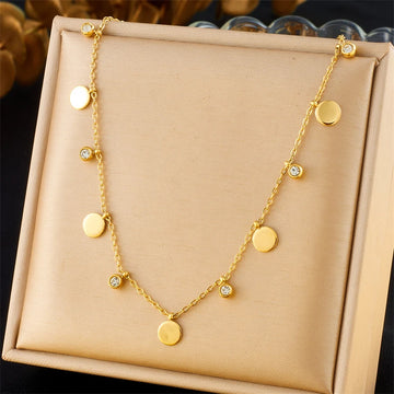 White Zircon Inlay Beads Elegant Double-Layer Necklace Lady 316L Stainless Steel 18k Gold Plated Waterproof Jewelry