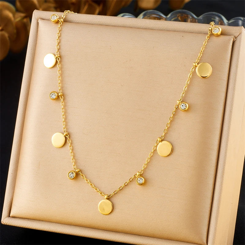 White Zircon Inlay Beads Elegant Double-Layer Necklace Lady 316L Stainless Steel 18k Gold Plated Waterproof Jewelry