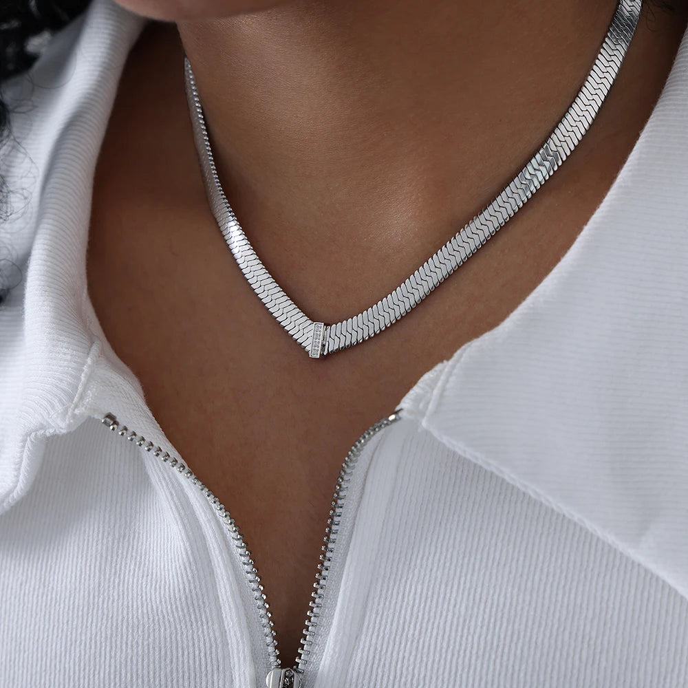 316L Stainless Steel Chain Necklace For Women 18k Gold Plated Inlaid With Zircon Women's Hip-hop Rock Style Thick Necklaces