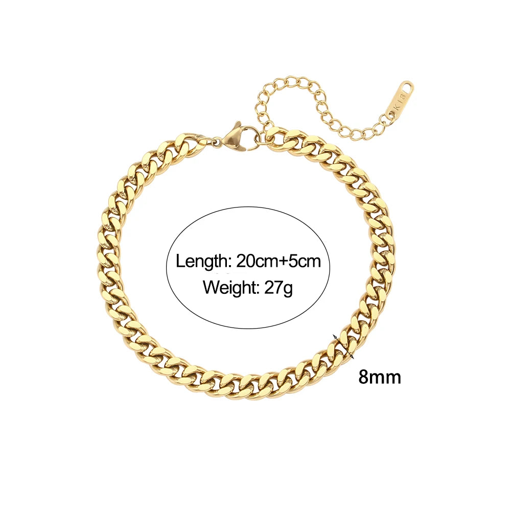 E.B.belle Miniamlist Men Bracelet Gold Jewelry Street Style Stainless Steel 316L 18k Gold Plated Cuban Chain Bracelets For Women