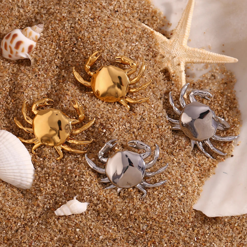 E.B.belle Summer Ocean Series Crab Stud Earrings Water Resistant 316L Stainless Steel Earrings for Women 18K Gold Plated Gift