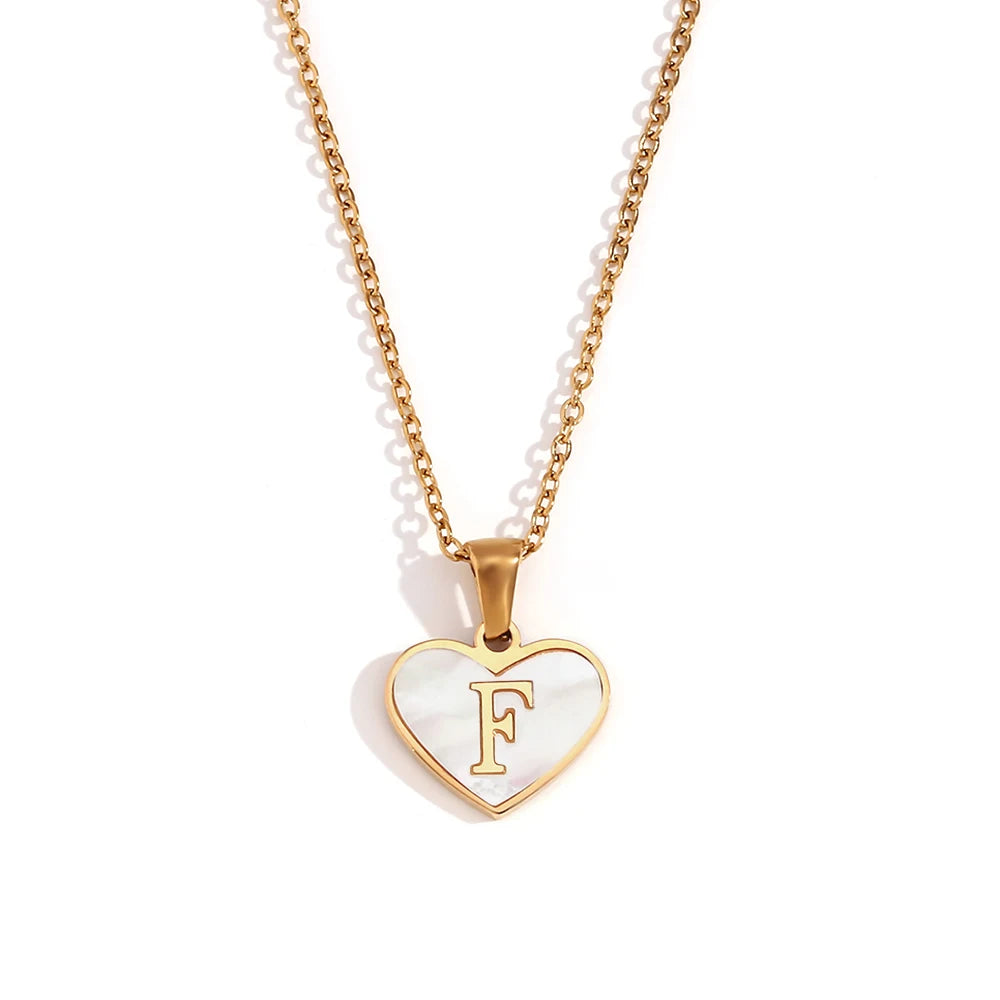 Heart Shell Letter Pendant Necklace Cute Water Resistant 18K Gold Plated Women's Neck Chain 316L Stainless Steel Accessories