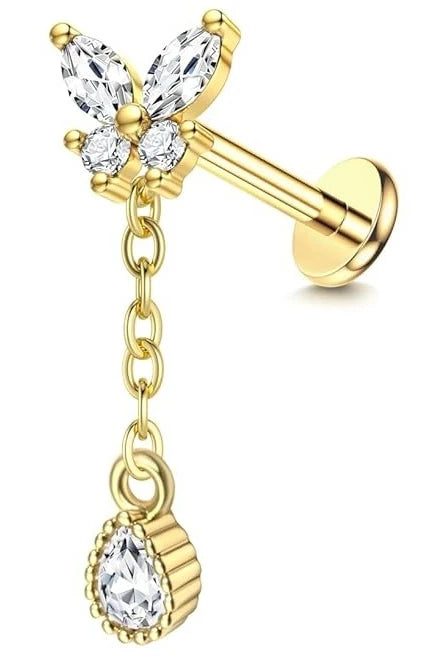 Florideco Threadless Flat Back Earrings 14K Gold Plated 316L Surgical Steel Stud Hoop Earrings Cartilage Helix Piercing Jewelry