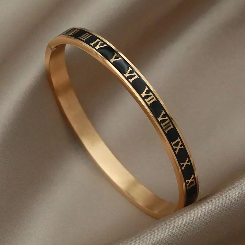 316L Stainless Steel 18K PVD Plated  Beads Cross Bangles for Women Fashion Brand Jewelry Golden Flower Bangles Party Accessories