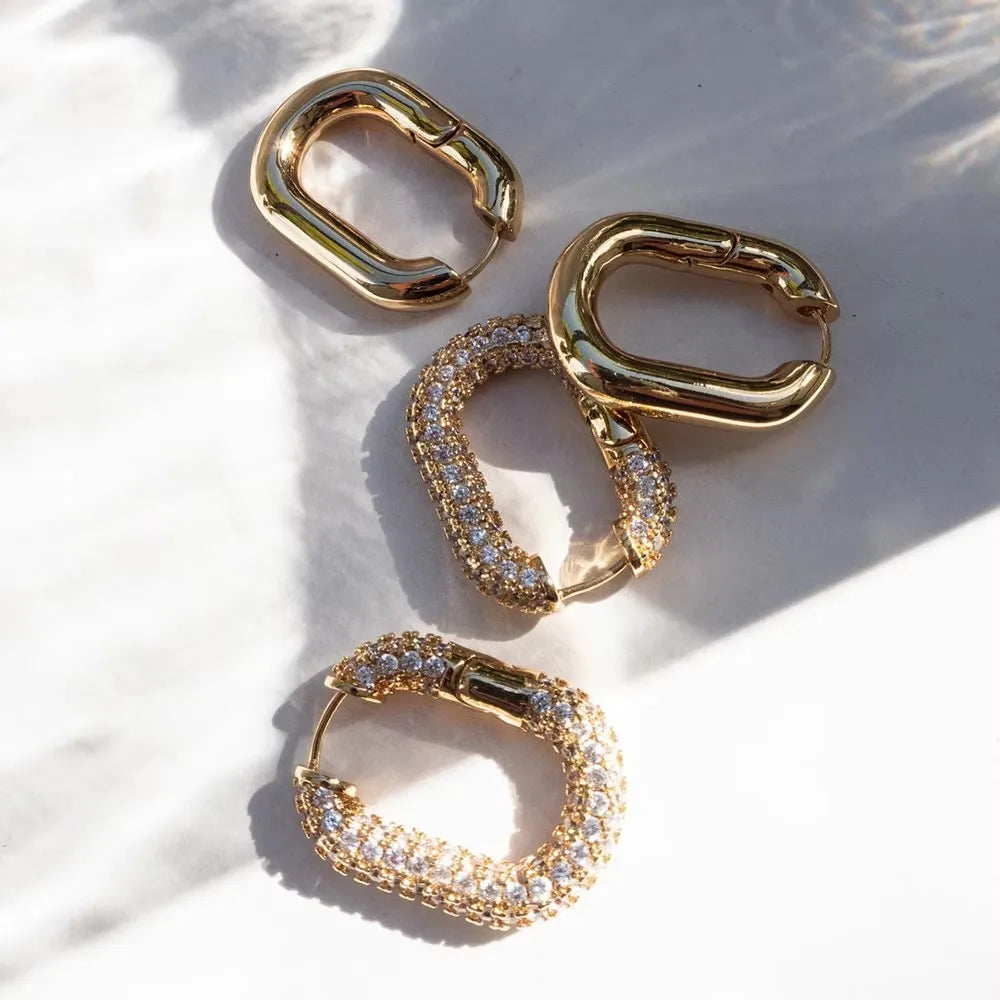 Fashion Zircon Circle Huggie Hoop Earrings for Women Geometric U Shape Hoops Ear Buckle Gold Plated Stainless Steel Jewelry Gift