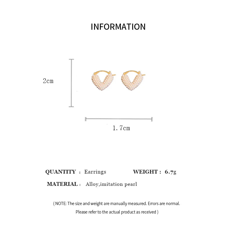 Sweet Imitation Pearl Hollowed Heart Hoop Earrrings for Women French Romantic V-shaped Ear Buckles Fashion Temperament Jewelry K