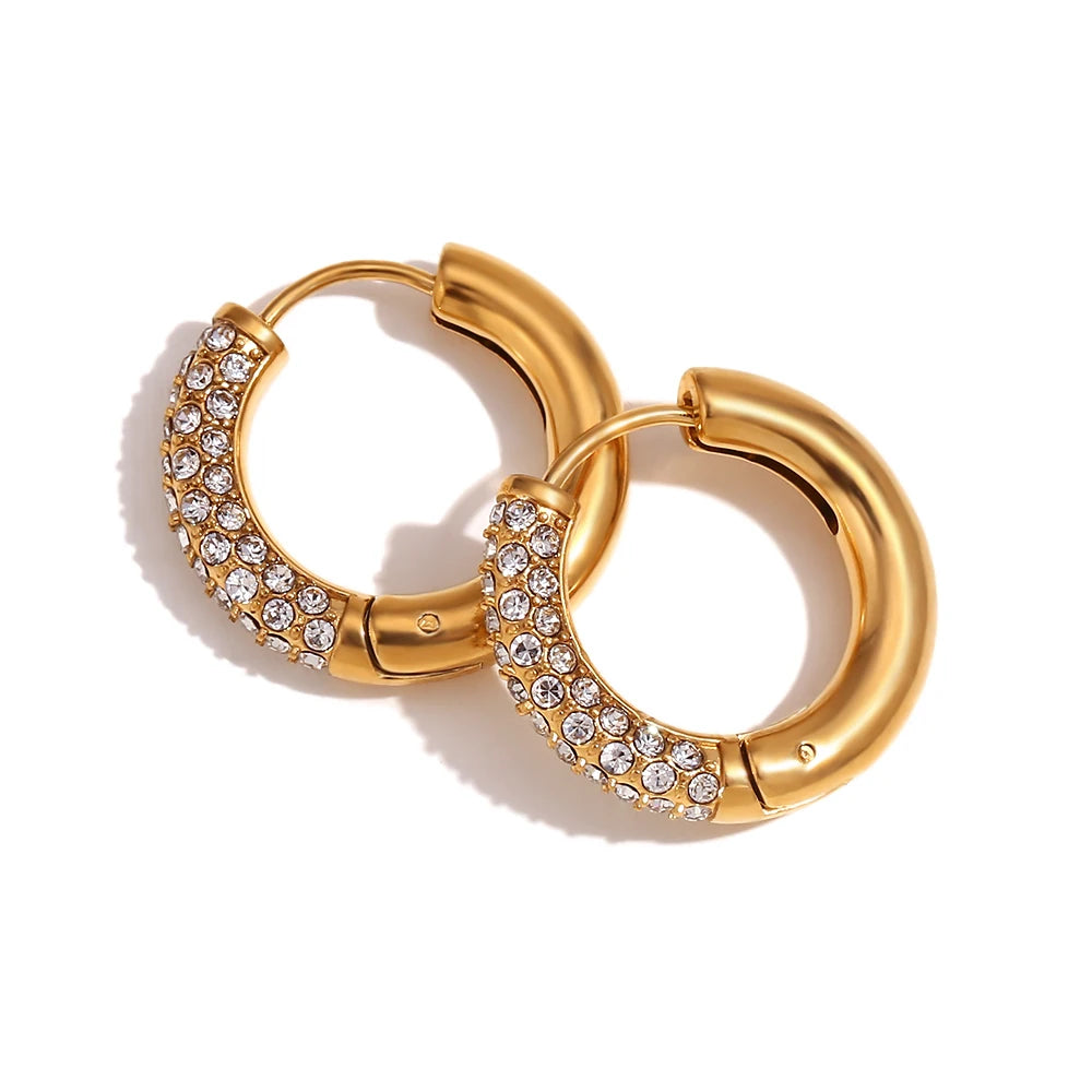 E.B.belle Circular Semi Inlaid Zircon Earrings Silver Color 316L Stainless Steel Women's Earrings 18K Gold Plated Jewelry