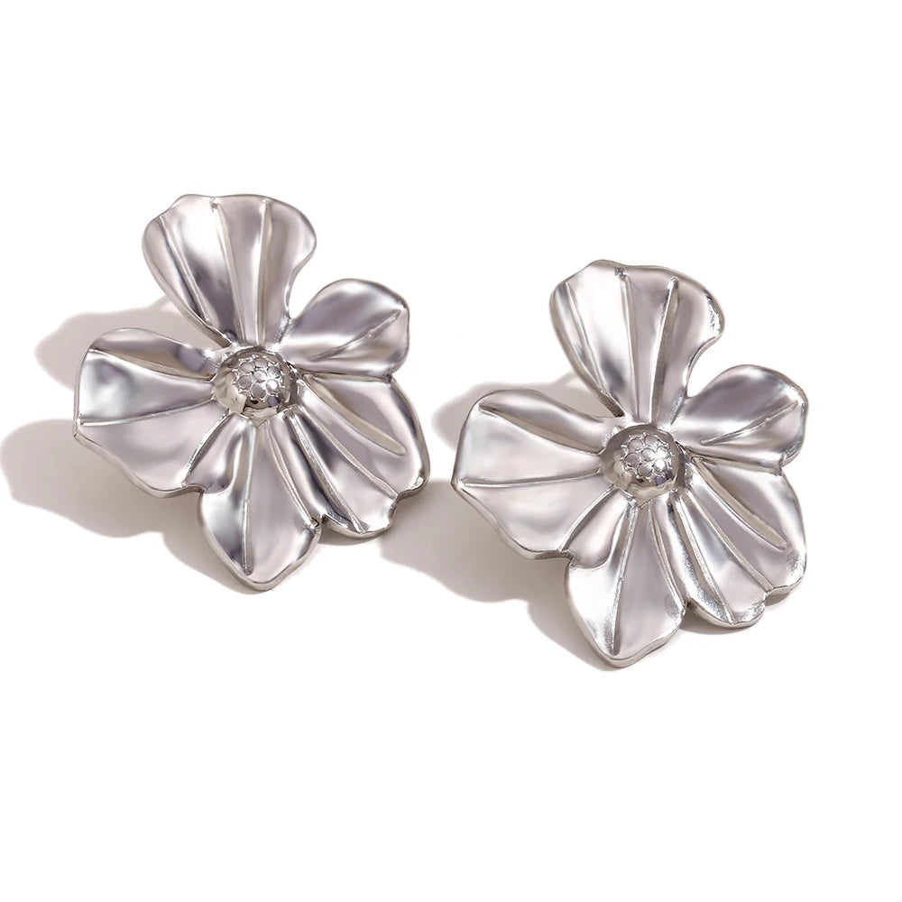 E.B.belle Five Petal Flower Large and Small Earrings 18K Gold Plated 316L Stainless Steel earrings for women Accessories