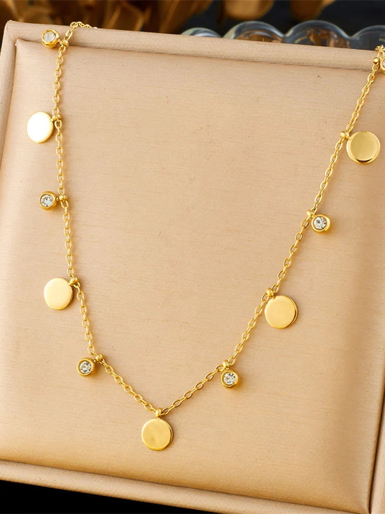 White Zircon Inlay Beads Elegant Double-Layer Necklace Lady 316L Stainless Steel 18k Gold Plated Waterproof Jewelry