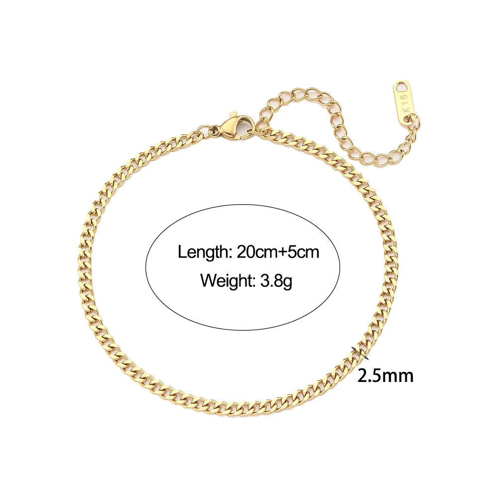 E.B.belle Miniamlist Men Bracelet Gold Jewelry Street Style Stainless Steel 316L 18k Gold Plated Cuban Chain Bracelets For Women