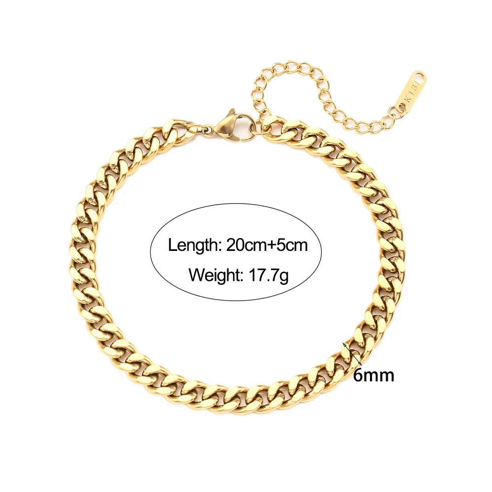 E.B.belle Miniamlist Men Bracelet Gold Jewelry Street Style Stainless Steel 316L 18k Gold Plated Cuban Chain Bracelets For Women