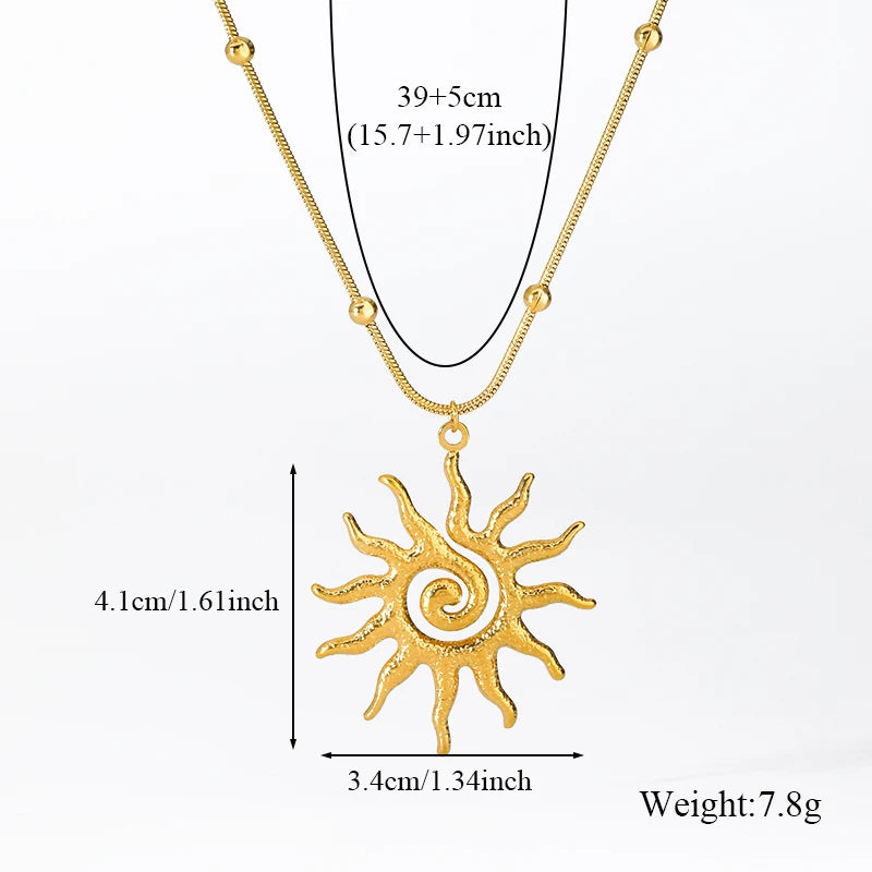 EILIECK 316L Stainless Steel Vintage Sun Necklace Earrings Set For Women Trendy 18K Gold Plated Waterproof Beach Jewelry Gift