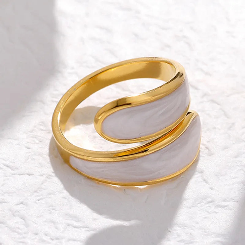 OIMG 316L Stainless Steel Gold Plated Double Layer Oil Dripping Adjustable Open Finger Ring For Women Punk No Fading Finger Ring