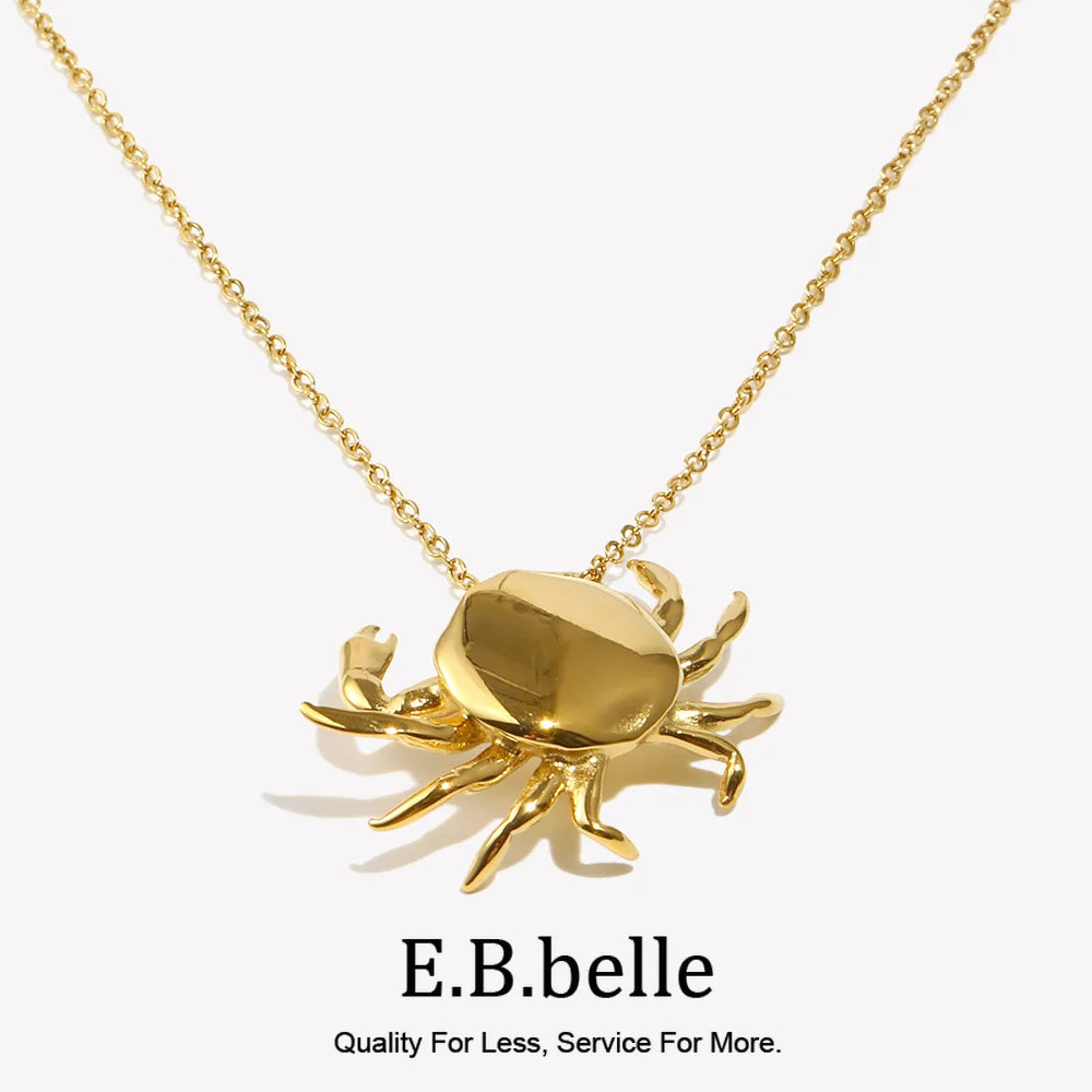 Little Crab Pendant Necklace Cute Tarnish Free 18K Gold Plated Decoration Silver Color 316L Stainless Steel Jewelry