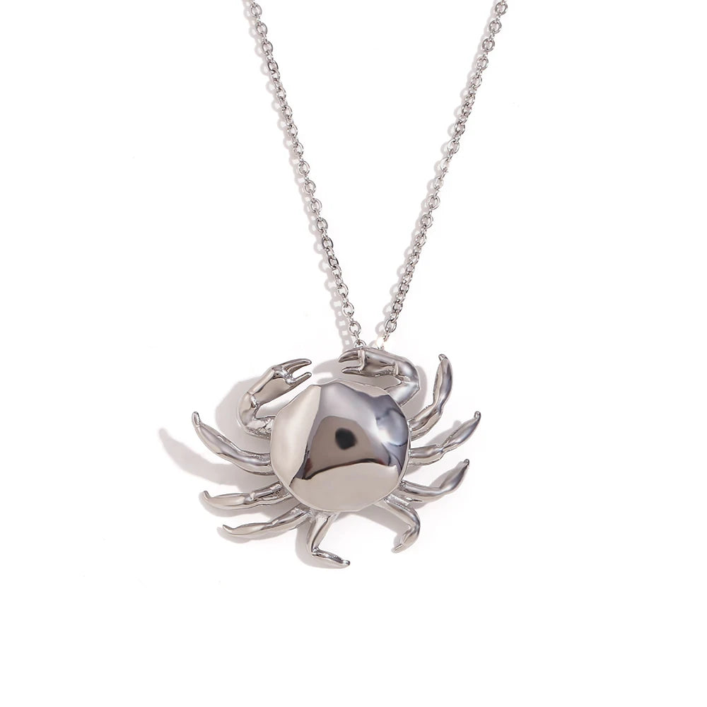 Little Crab Pendant Necklace Cute Tarnish Free 18K Gold Plated Decoration Silver Color 316L Stainless Steel Jewelry