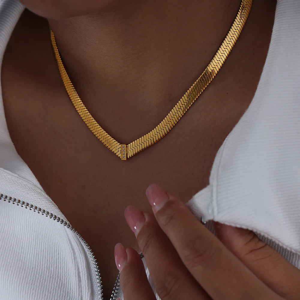 316L Stainless Steel Chain Necklace For Women 18k Gold Plated Inlaid With Zircon Women's Hip-hop Rock Style Thick Necklaces